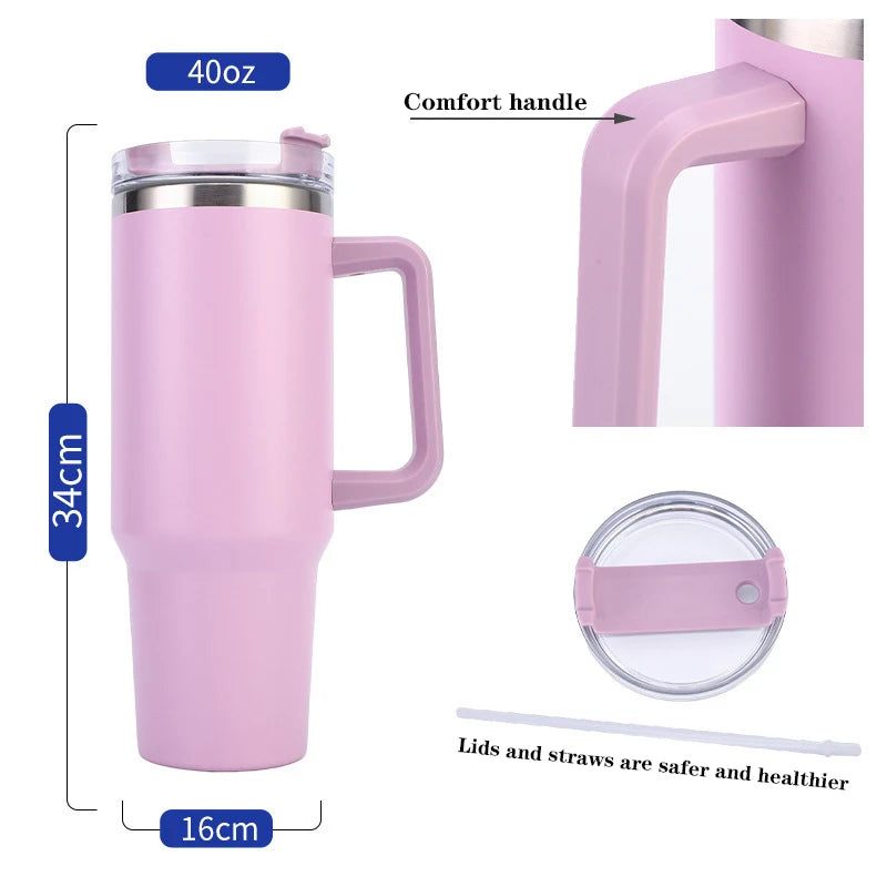 New 866ML Tumbler with Handle Lid Straw 40oz Stainless Steel Water Bottle Vacuum Thermos Cup Travel Car Coffee Mug