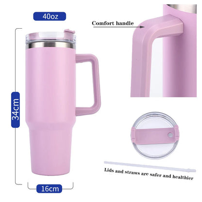 New 866ML Tumbler with Handle Lid Straw 40oz Stainless Steel Water Bottle Vacuum Thermos Cup Travel Car Coffee Mug