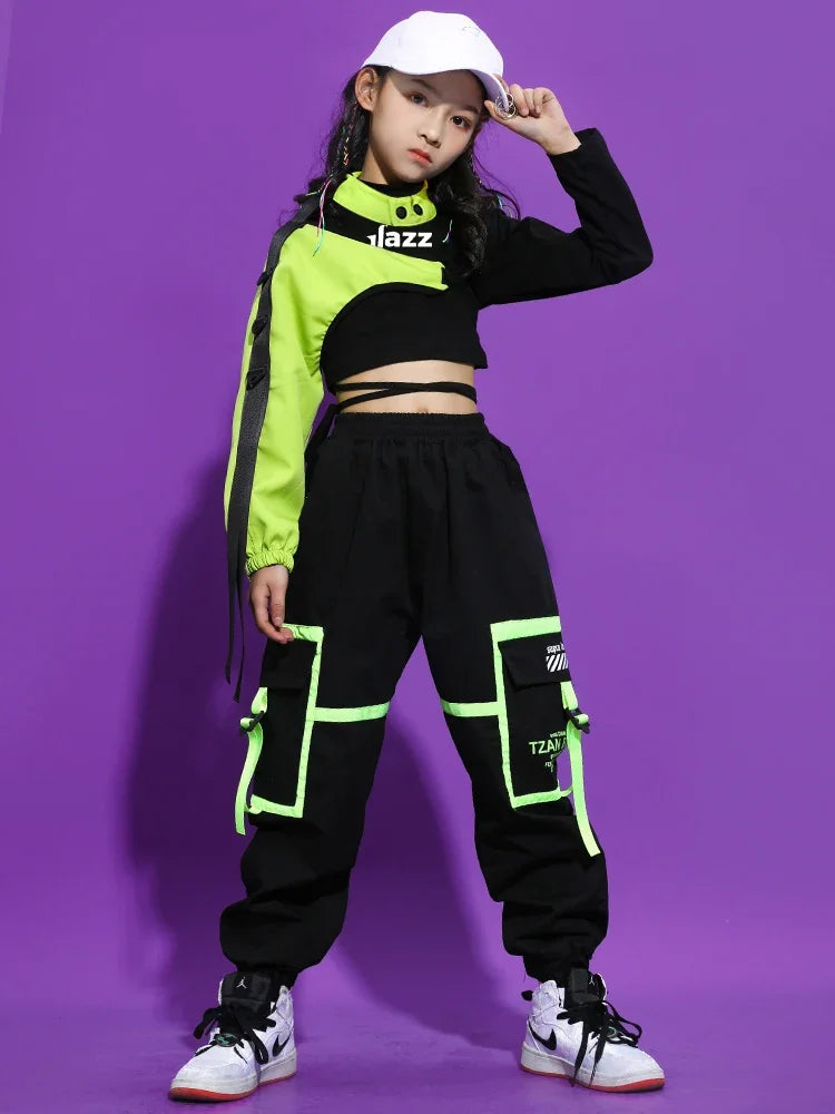 Girls Neon Green Hip Hop Dance Costume Set