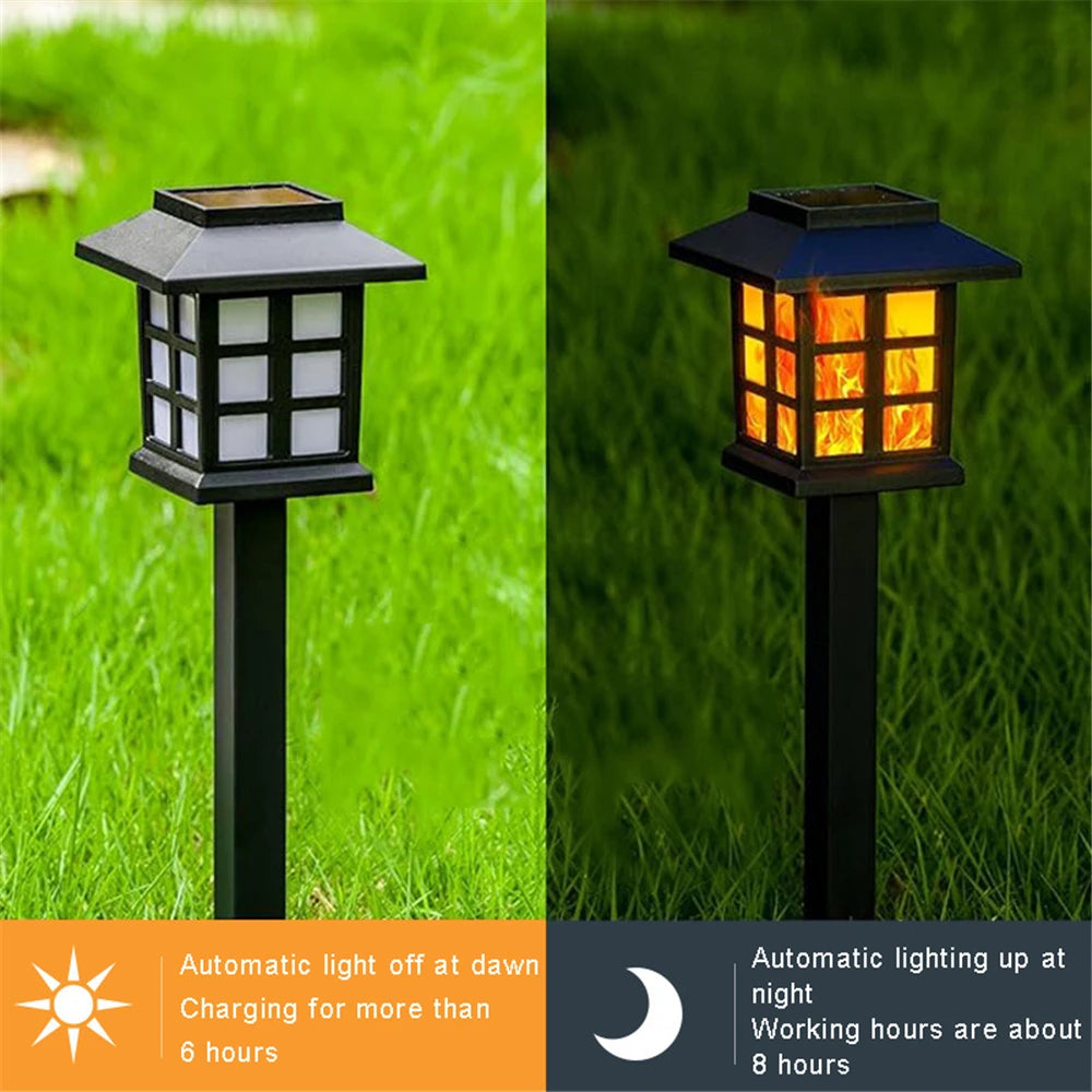 10 LED Solar Flame Torch Lights - Waterproof Garden Decor