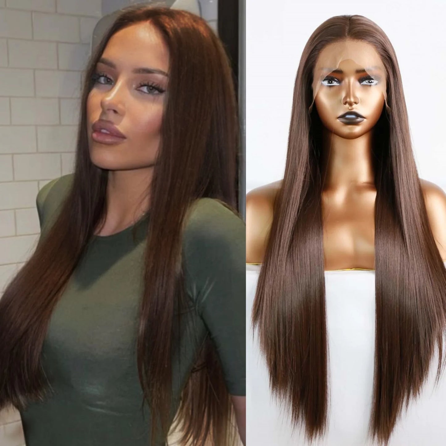 Brown Long Straight Synthetic Lace Front Wig