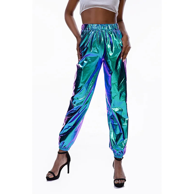 Women's Holographic Pole Dance Pants - Hip Hop Slacks