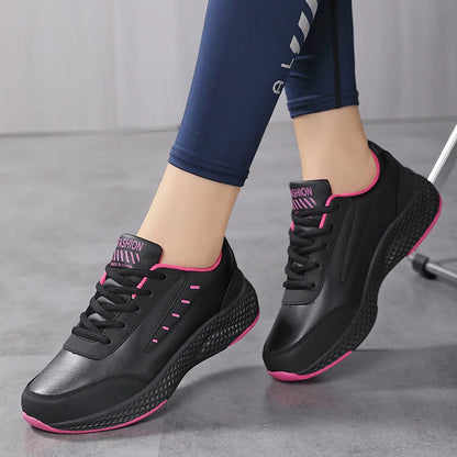 Women's Lightweight Leather Running Sneakers - Comfortable & Stylish