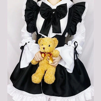 Women Maid Outfit Lolita Cosplay Cute Sexy Erotic Kawaii Cafe Costume Black White Men Uniform Apron Dress Cute Bowknot Mucama