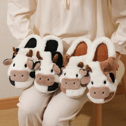 Cartoon Cow Plush Slippers - Cozy Indoor Slides