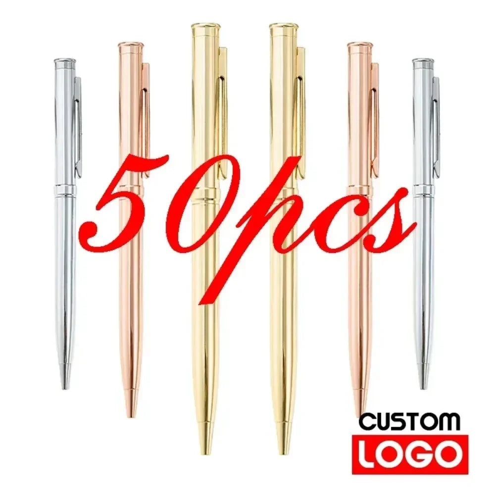 50 Pcs Rose Gold Metal Ballpoint Pen - Custom Engraved Gift