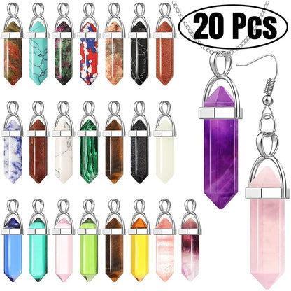 20 Pcs Hexagonal Crystal Bullet Shape Gemstone Charms