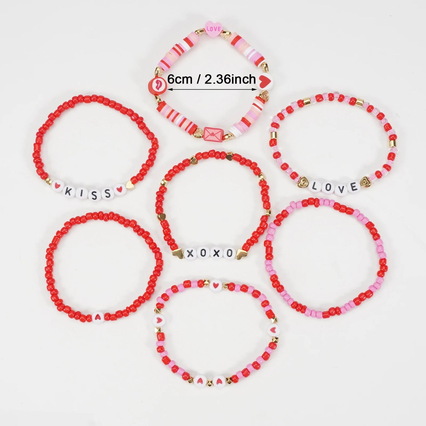 XOXO Heart Charm Beaded Stretch Bracelet for Women