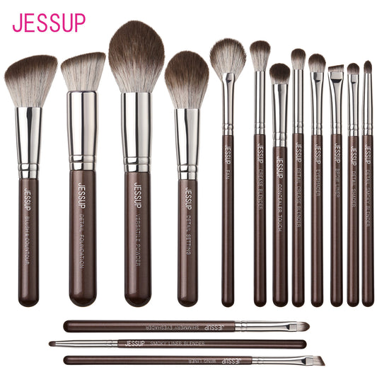 Jessup Makeup Brushes set 15pcs Brown Make up Brushes Vegan Foundation Blender Concealer Powder Eyeshadow Highlighter Brush,T498