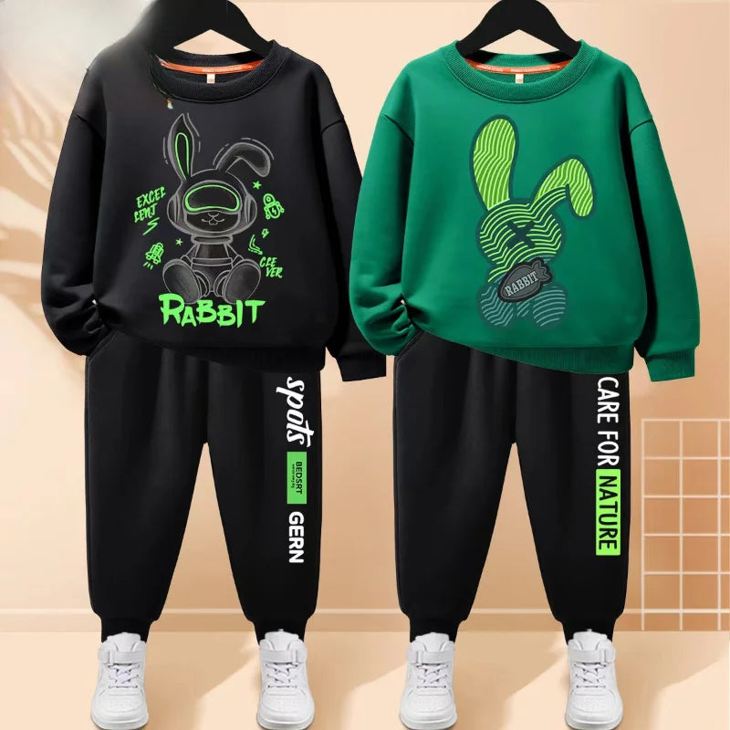 Autumn Children Boy Clothes Set Kid Girls Hoodies Sweatshirts And Pants 2pcs Suit Baby Fashion Rabbit Printed Tracksuits