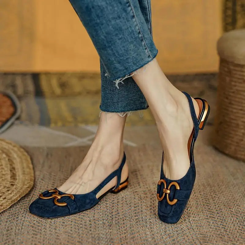 Women's Sandals 2023 Elegant Office Ladies Shoes and Sandals Women Casual Shoes Square Heel Sandals Slip On Woman Flats