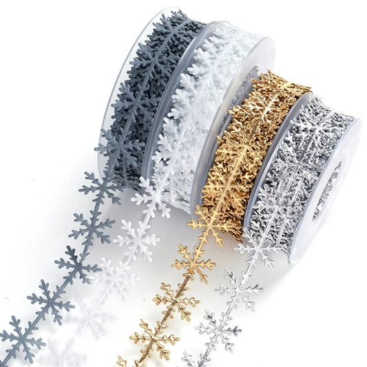 Silver Gold Glitter Ultrasonic Embossed Snowflake Lace Sewing Trim Ribbon Christmas Festive Birthday Wedding Wrapping Craft Dec