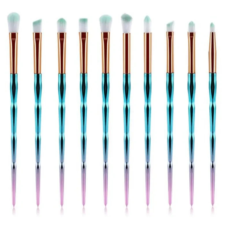 10pcs Pink Mermaid Makeup Brushes Set Eyeshadow Blush Foundation Brush Lip Brush Crystal Diamond Make Up Brush Kits Maquiagem