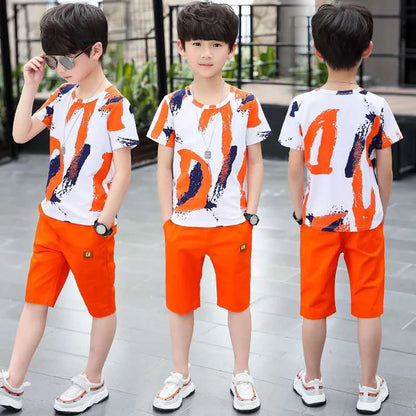 Boys Clothing Sets Summer 2024 Cotton Teenage Kids Boys Suit For 4 6 8 10 12 14 Years Children Short Sleeve Shirt Shorts Set