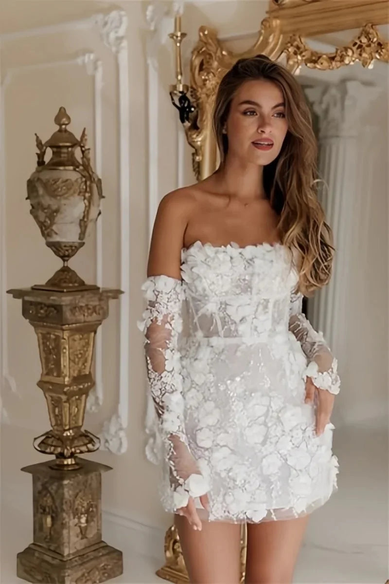 Playful Lace Floral Appliques Short Wedding Dress