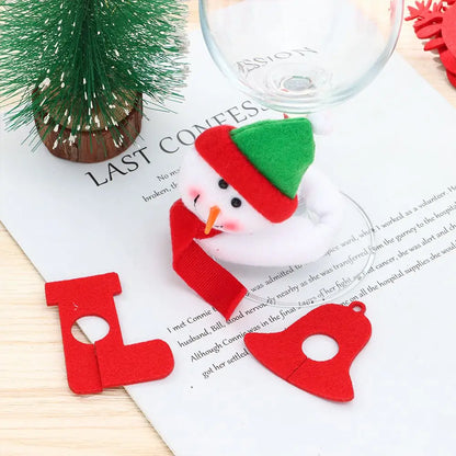 1/10Pcs Christmas Wine Glass Decoration Happy New Year 2023 Snowman Elk Santa Claus Party Decorations For Home Table Decor