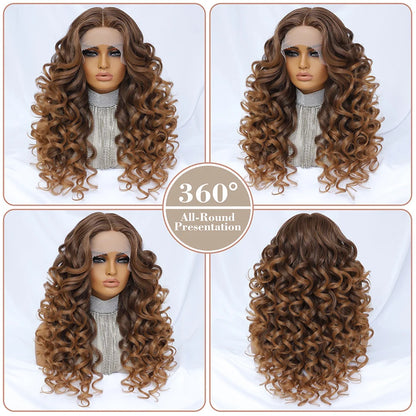 Curly Lace Front Wig - Black Brown Synthetic Hair for Women