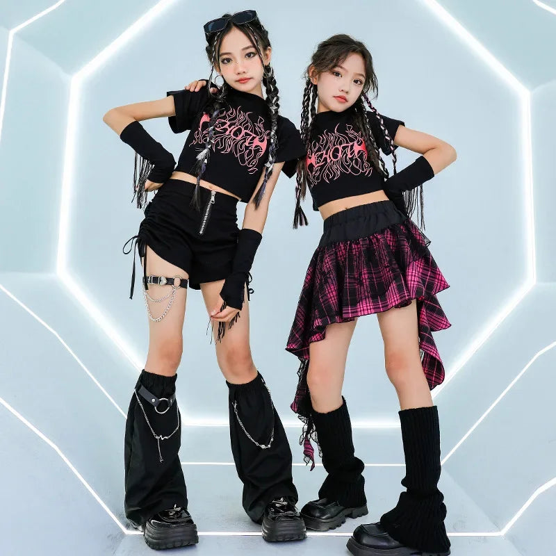 Kpop Jazz Dance Costume for Girls - Black Tassel Outfit