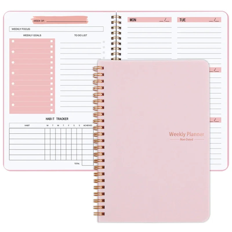 2025 Undated A5 Weekly Planner with Spiral Agenda & Pouch