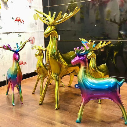 2pcs Colorful Gold Christmas Series Standing Large Small Elk Aluminum Foil Balloon Birthday Party Baby Shower Christmas Decor