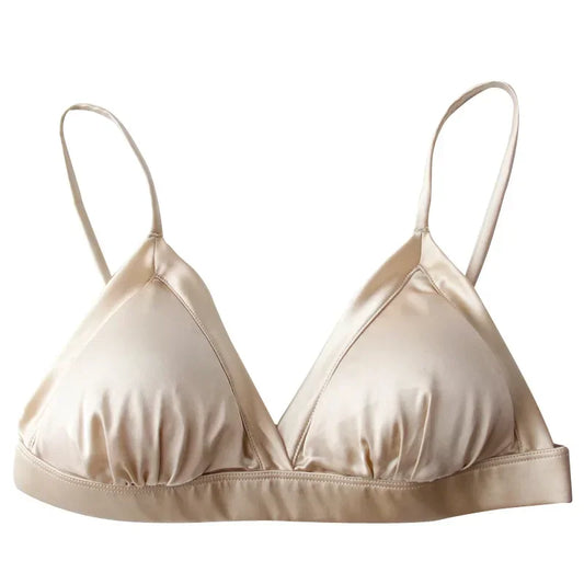 Traceless Premium Silk Thin Triangle Cup Bra and Underpants Bra&Brief Set for Small Breast Women Satin Bra Thin Breathble