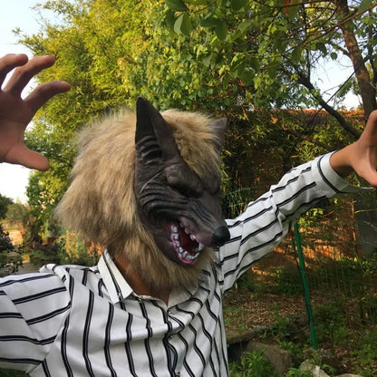 Werewolf Costume  Party Mask  Wolf Gloves Cosplay Halloween Latex Rubber Wolf Head Hair Mask Werewolf Glove  Party Scary Decor