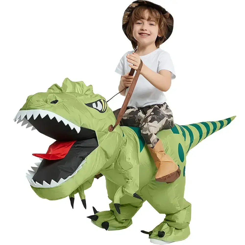 New Hot Sale Funny Child Adult Inflatable Riding Green Dinosaur Cosplay Costume Kids Fancy Dress Halloween Holiday Theme Party