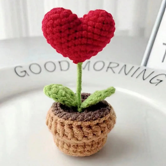 Handmade Red Heart Shaped Knitted Flower Pot