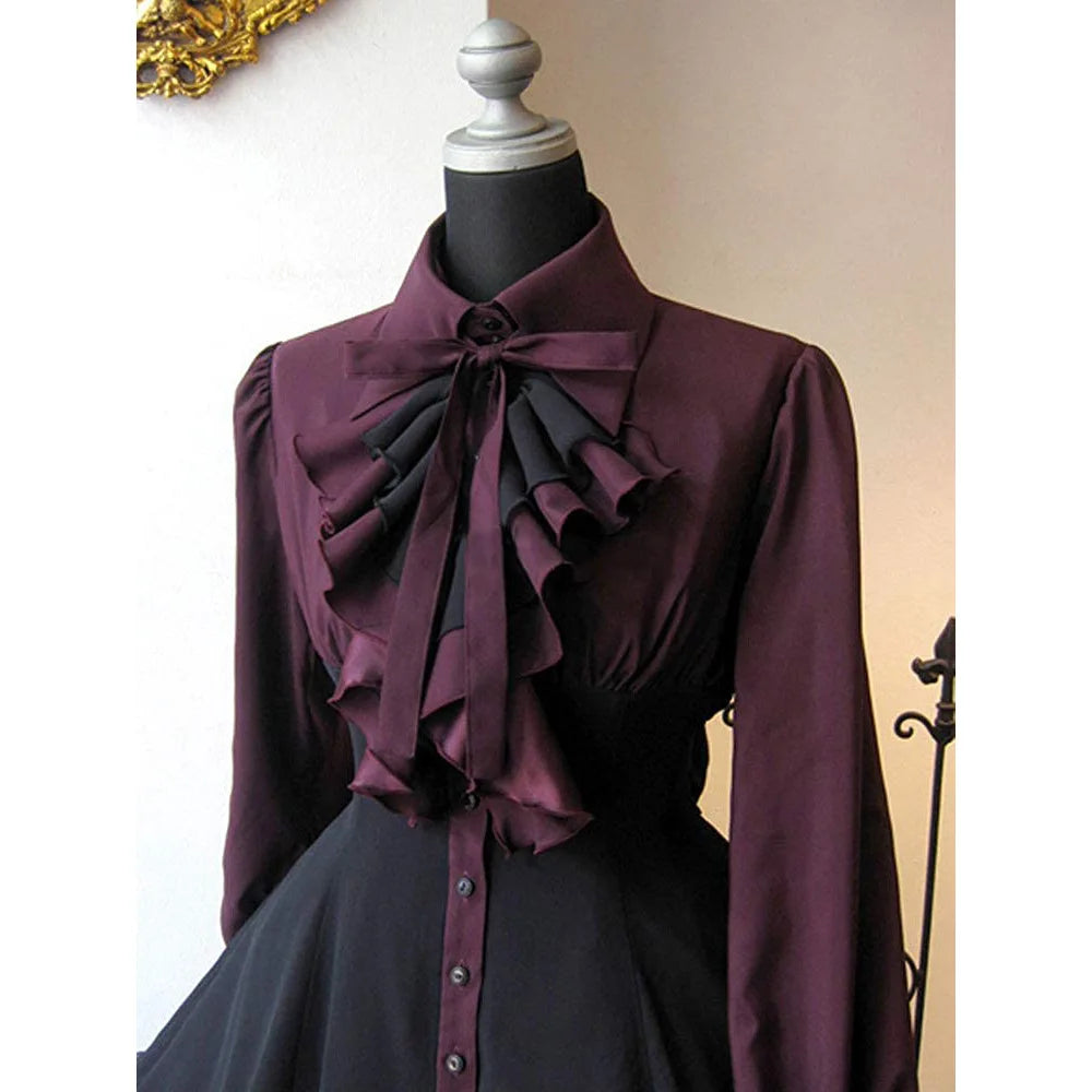 Women Medieval Vintage Lolita Dress XS-3XL Gothic Long Sleeves Ruffle Classic Dress Renaissance Bow Buttons Wrinkle Sweet Dress