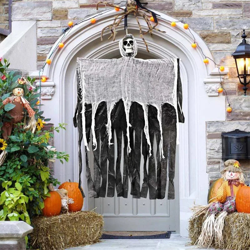 1Set Halloween Decorative Hanging Ghost Skull Skeleton Gauze Haunted Home Party Horror Props Hanger House Yard Party Hanging