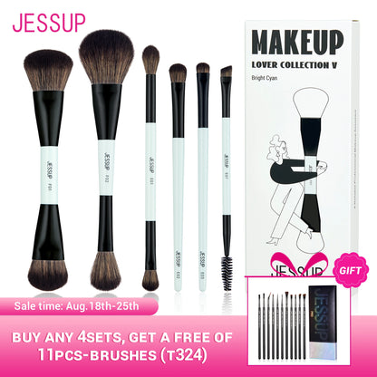 Jessup Makeup Brush Set Double Sided Makeup Brushes Foundation Contour Blush Blending Eyebrow Shadow,Fiber Bright Cyan T501