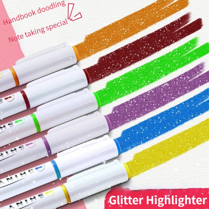 4 Colors/box Kawaii Glitter Highlighter Pen Pastel Fine Pastel Highlighter Marker Scrapbook Painted Stationery School Supplies