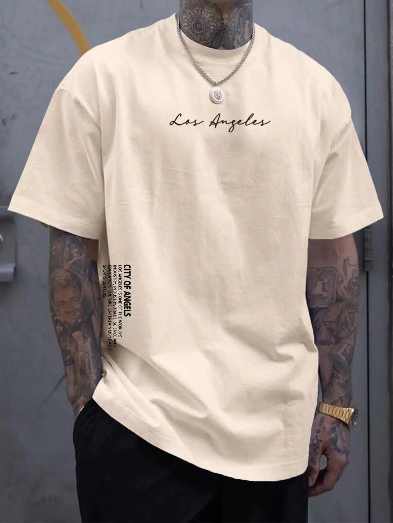 Los Angeles City Of Angels Letter Graphic T-Shirts Men Breathable Tees Summer Cotton Tshirt Hip Hop Loose Oversized T-Shirt