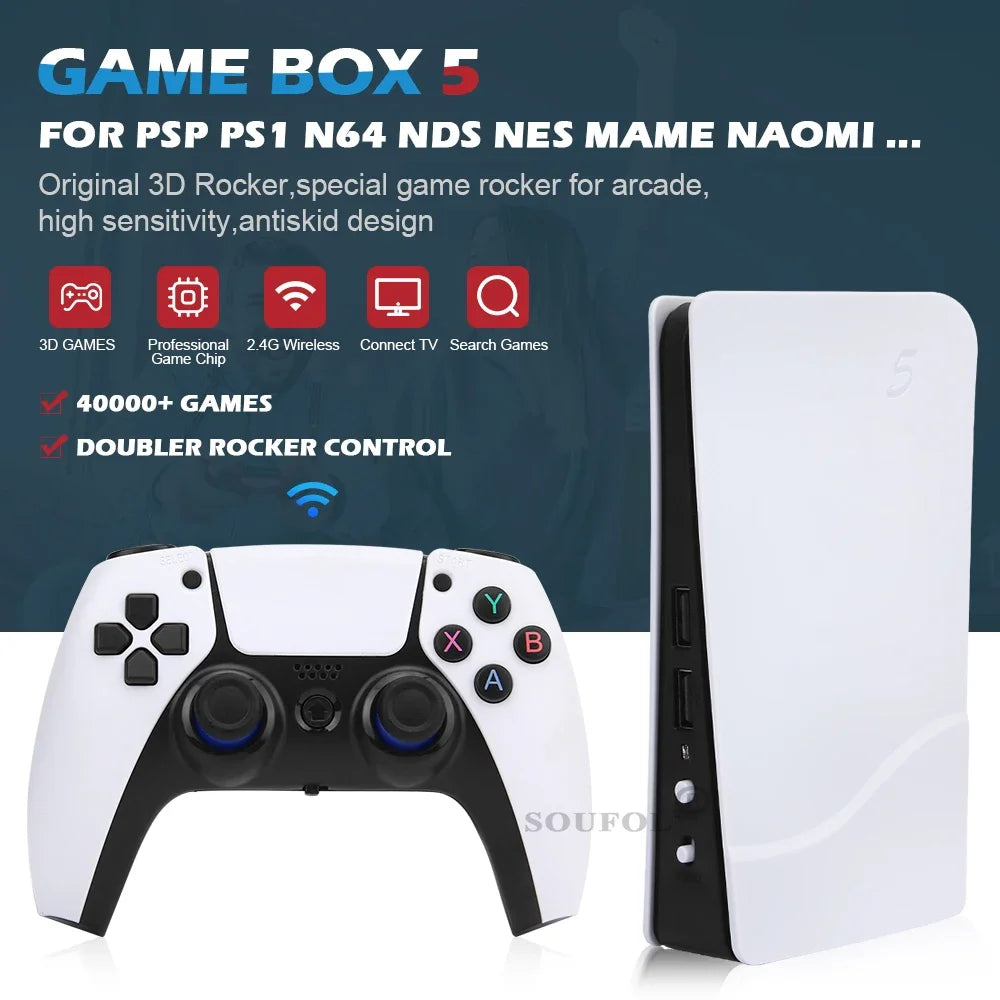 NEW GB5 Video Game Console 64GB/128GB 40000 Free Games HD TV Game Box 5 Two Gamepads For PS1/PSP/MAME Gaming Stick Dropshipping