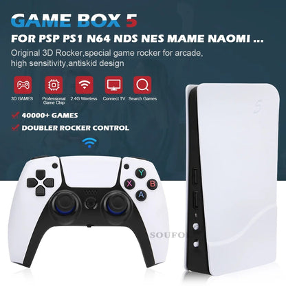 NEW GB5 Video Game Console 64GB/128GB 40000 Free Games HD TV Game Box 5 Two Gamepads For PS1/PSP/MAME Gaming Stick Dropshipping