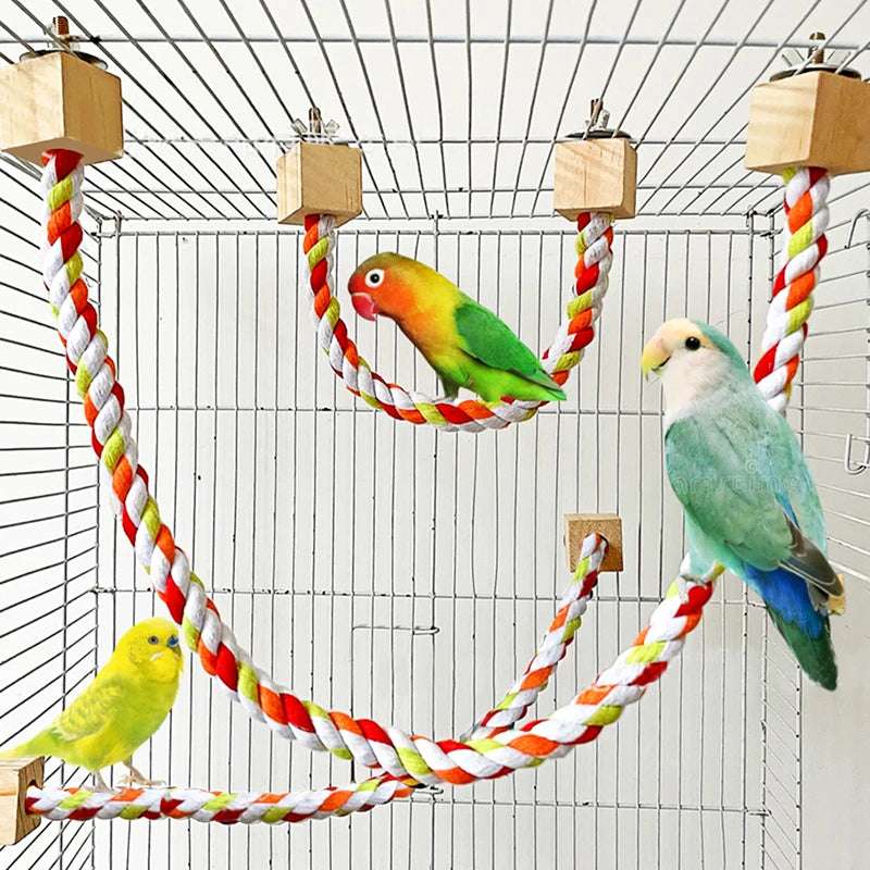 Pet Bird Bite Toys Parrot Color Cotton Rope Toys Elastic Parrot Climbing Toys Sturdy Bird Swing Harness Cage Pet Toy Swing Stand