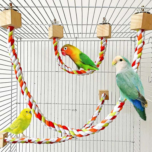 Pet Bird Bite Toys Parrot Color Cotton Rope Toys Elastic Parrot Climbing Toys Sturdy Bird Swing Harness Cage Pet Toy Swing Stand