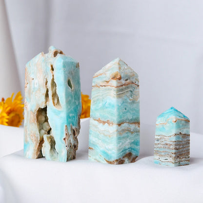 Natural Energy Gemstone Caribbean Calcite Obelisk Crystal Tower