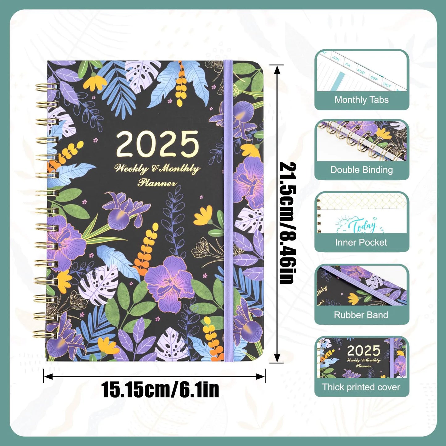 2025 Weekly & Monthly Planner - A5 Spiral Bound