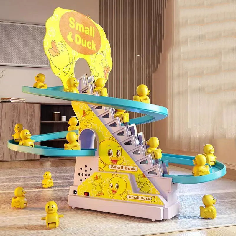 Funny Duck Climbing Stairs Track Children Electric Toys DIY Rail Racing Track Toys Set Music Educational Gifts Toy for Kids