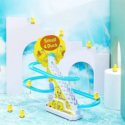 Funny Duck Climbing Stairs Track Children Electric Toys DIY Rail Racing Track Toys Set Music Educational Gifts Toy for Kids