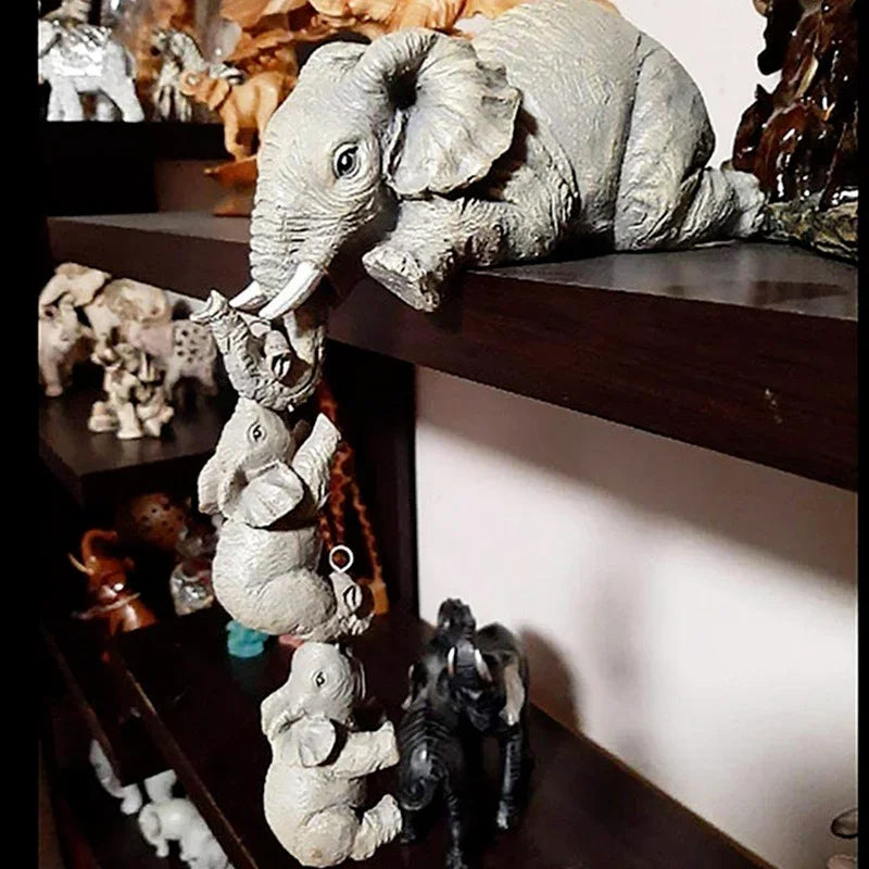 3pcs/set Cute Elephant Figurines Elephant Holding Baby Elephant Hanging Off The Edge of A Shelf or Table Resin Crafts