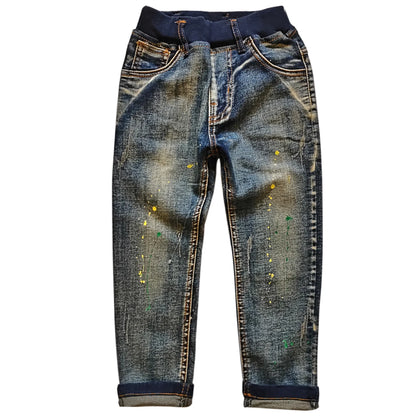 5062 3-5 YEARS Broken Bag Skull kids jeans soft denim trousers children's  pants navy blue spring autumn  boys girls unisex