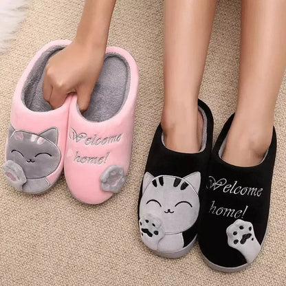 Playful Cartoon Cat Warm Winter Slippers for Women