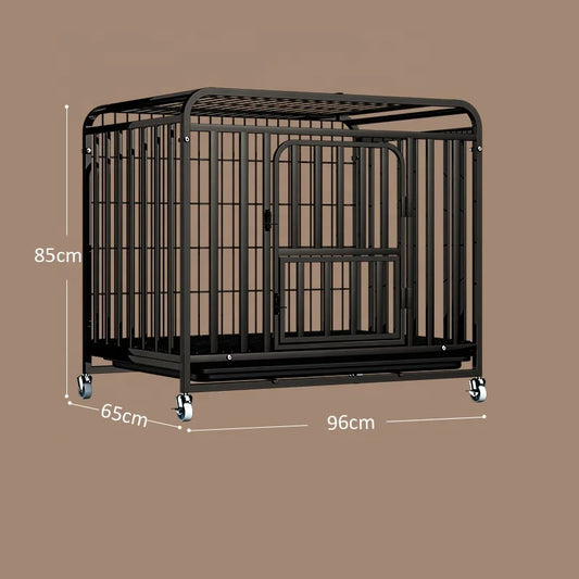 Pet house heavy duty dog cage double door dog kennel square iron tube dog crate for pet playpen with four wheels and tray