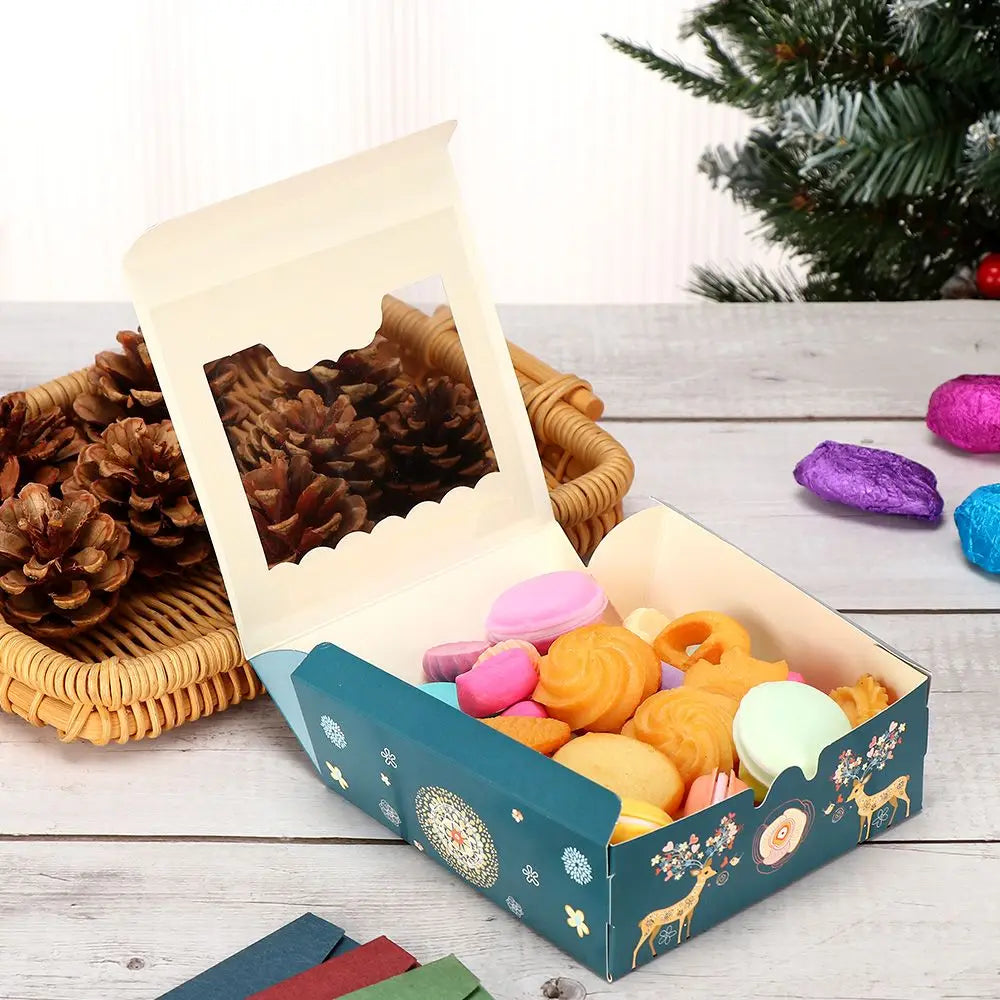 Hot Sale Christmas Cardboard Cake Boxes 4 Cup Cake Packaging Box Biscuit Nougat Chocolate Candy Gift Wrapping Box