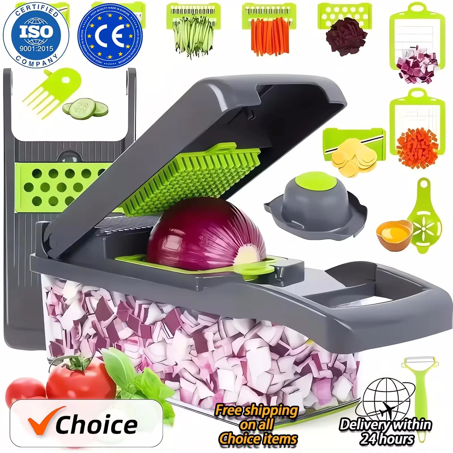 Hot 14/16 in 1 Multifunctional Vegetable Chopper Slicer Shredder with Basket Fruit Slicer Potato Shredder Carrot Grind Gadgets