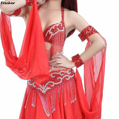 Wrist Adjustable Chiffon Sleeve Belly Dance Arm Sleeves with Sequins