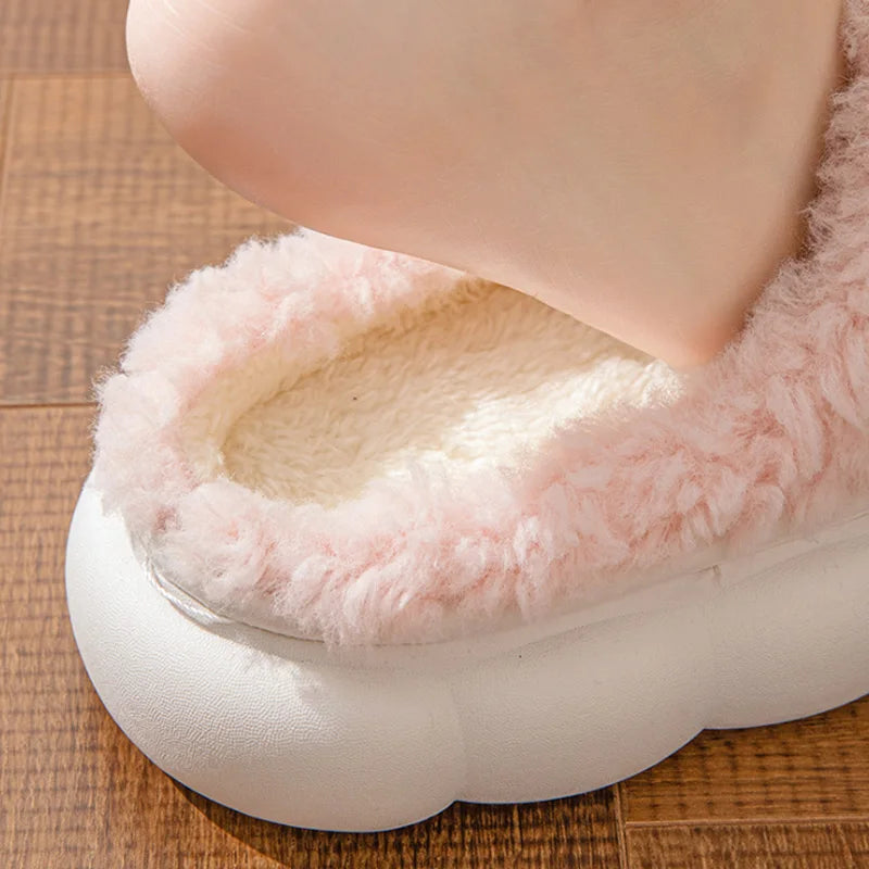 Cute Winter Fur Slippers with Bow for Women