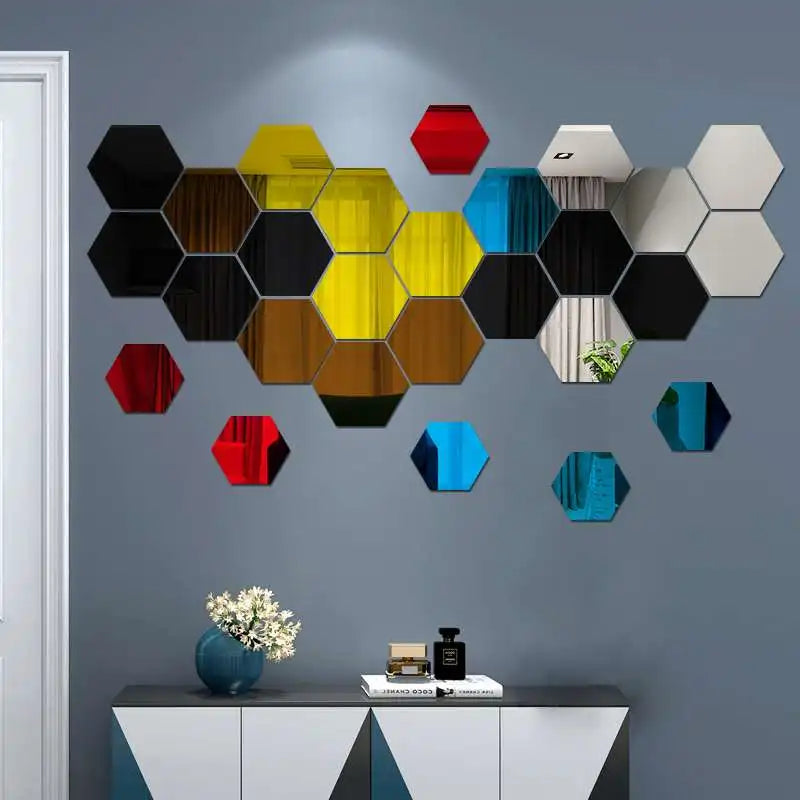 3D Hexagon Mirror Wall Stickers - Rose Gold DIY Decor